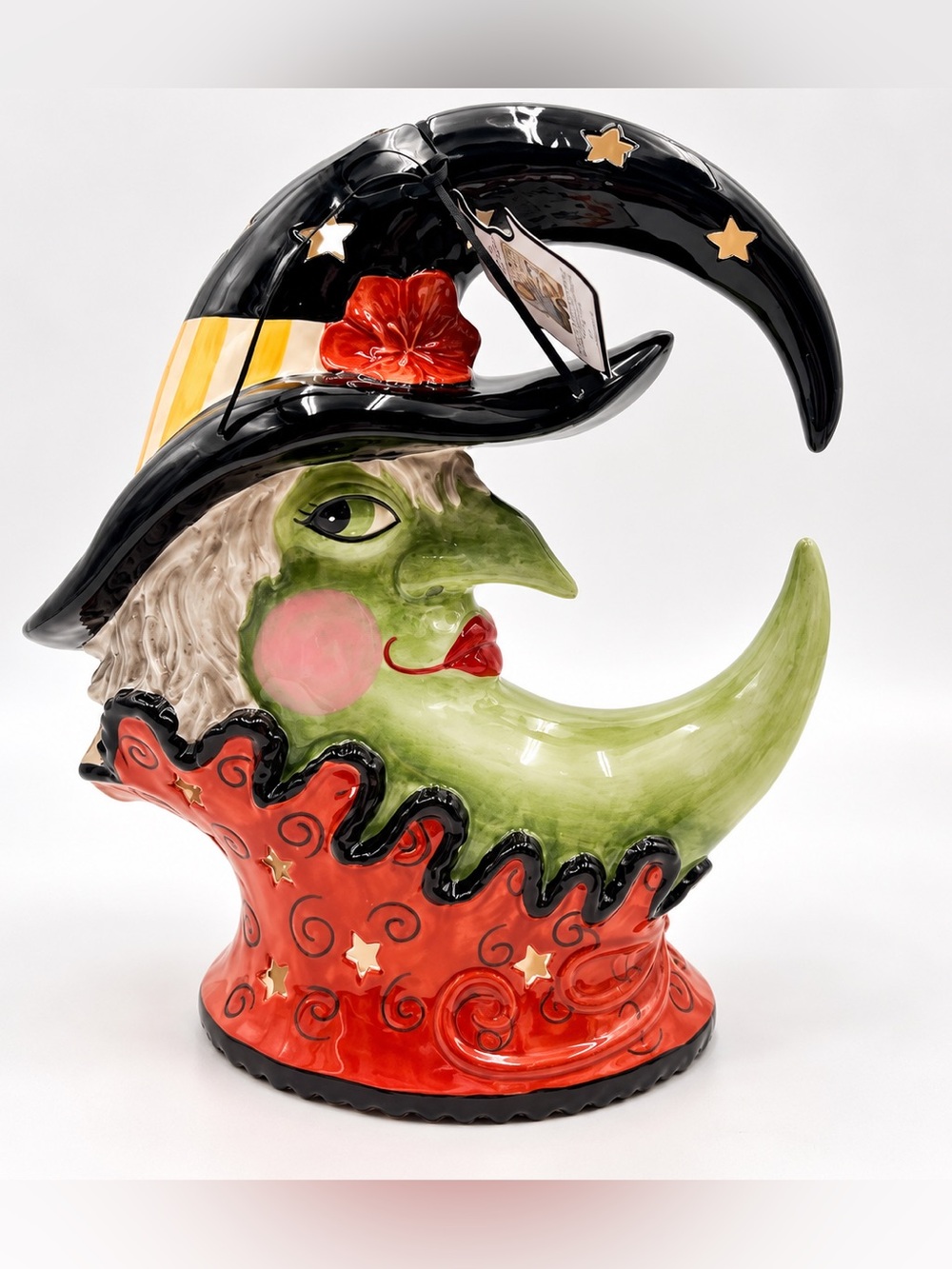 Blue Sky Halloween Crescent Moon Witch Ceramic Tea Light Holder New Whimsigoth